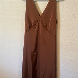 Elegant Brown Satin Sleeveless Dress